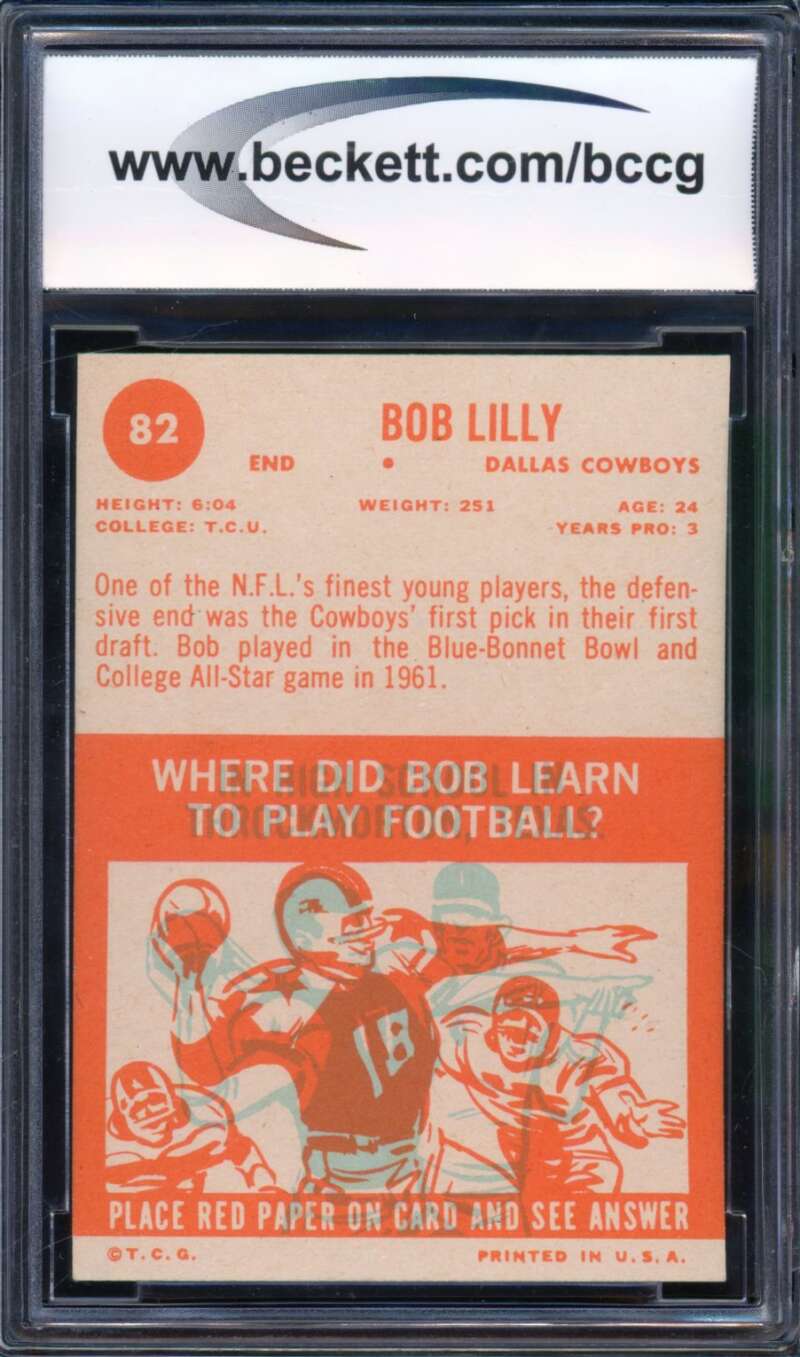 1963 Topps #82 Bob Lilly Rookie Card BGS BCCG 9 Near Mint+ Image 2