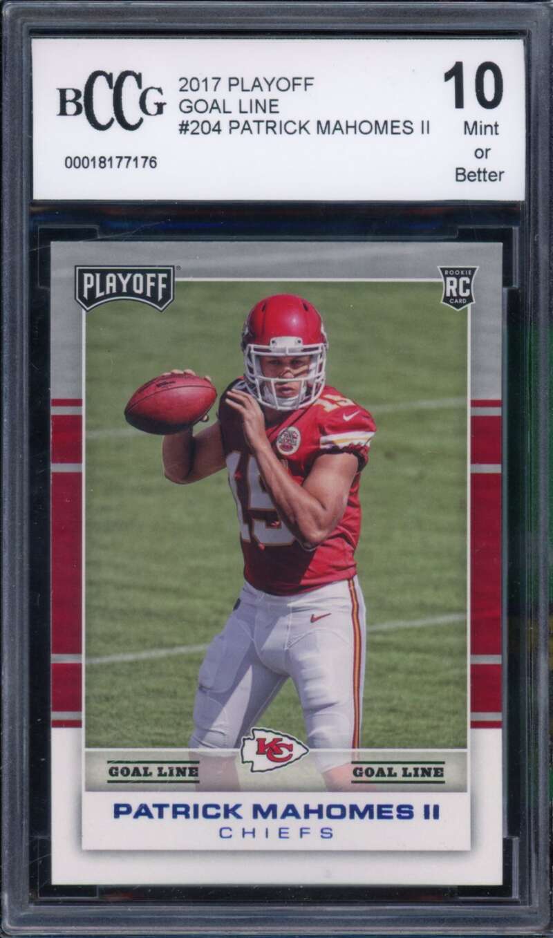 2017 Playoff Goal Line #204 Patrick Mahomes Rookie Card BGS BCCG 10 Mint+ Image 1