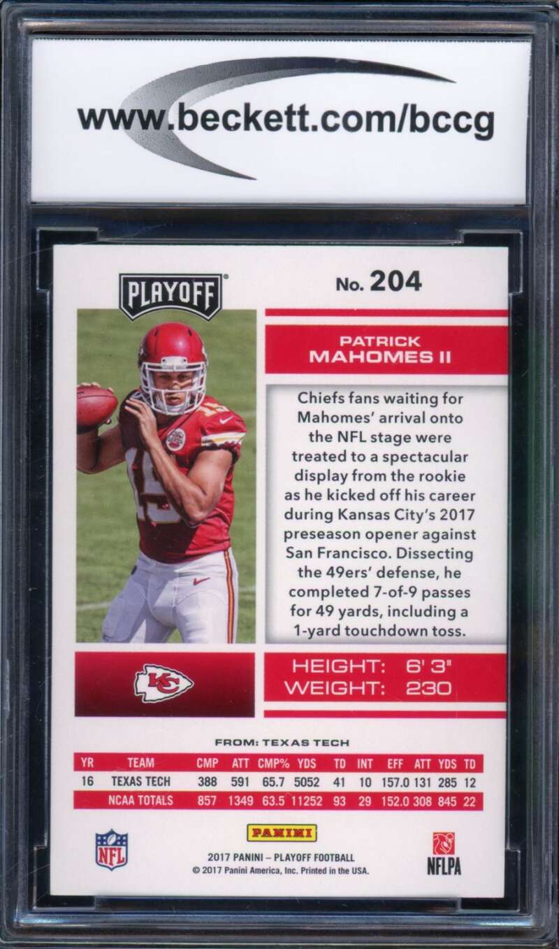 2017 Playoff Goal Line #204 Patrick Mahomes Rookie Card BGS BCCG 10 Mint+ Image 2