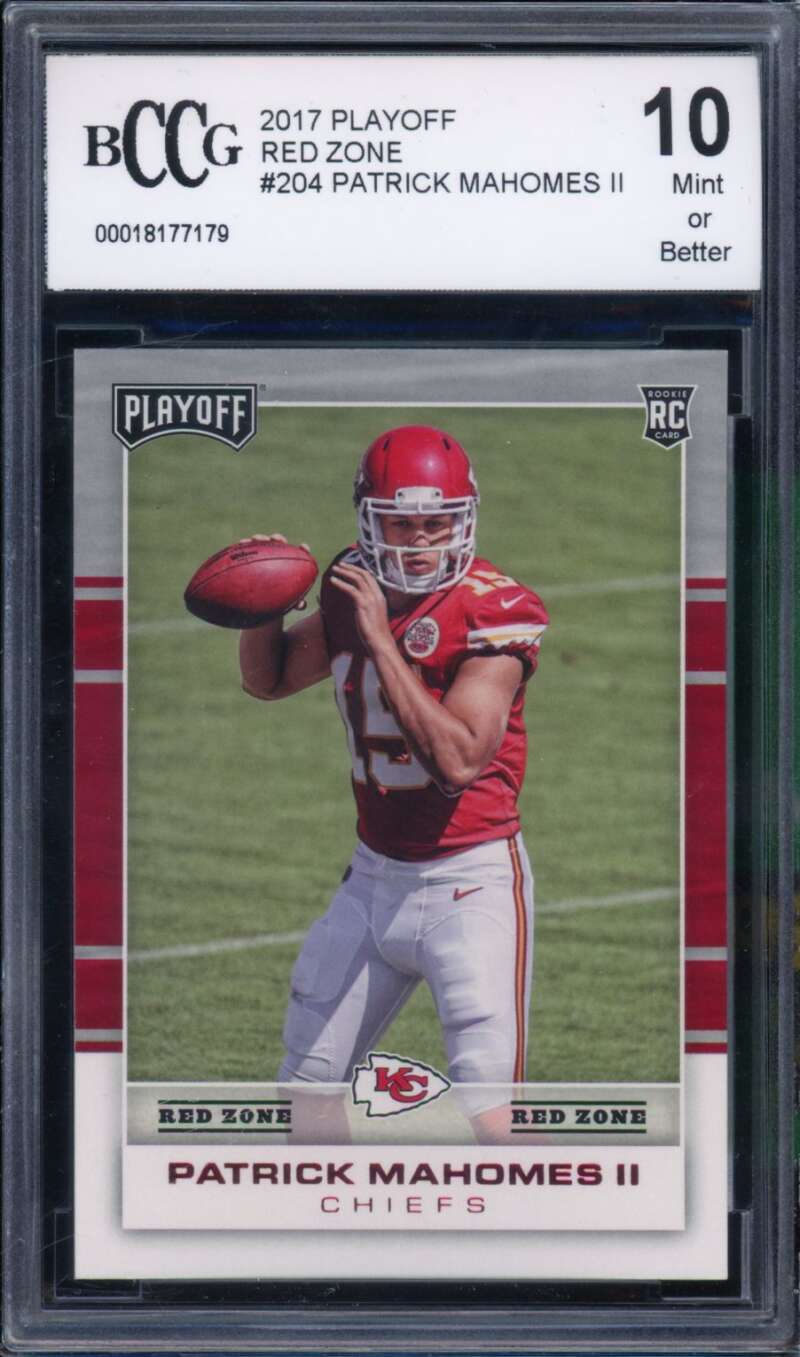2017 Playoff Red Zone #204 Patrick Mahomes II Card BGS BCCG 10 Mint+ Image 1