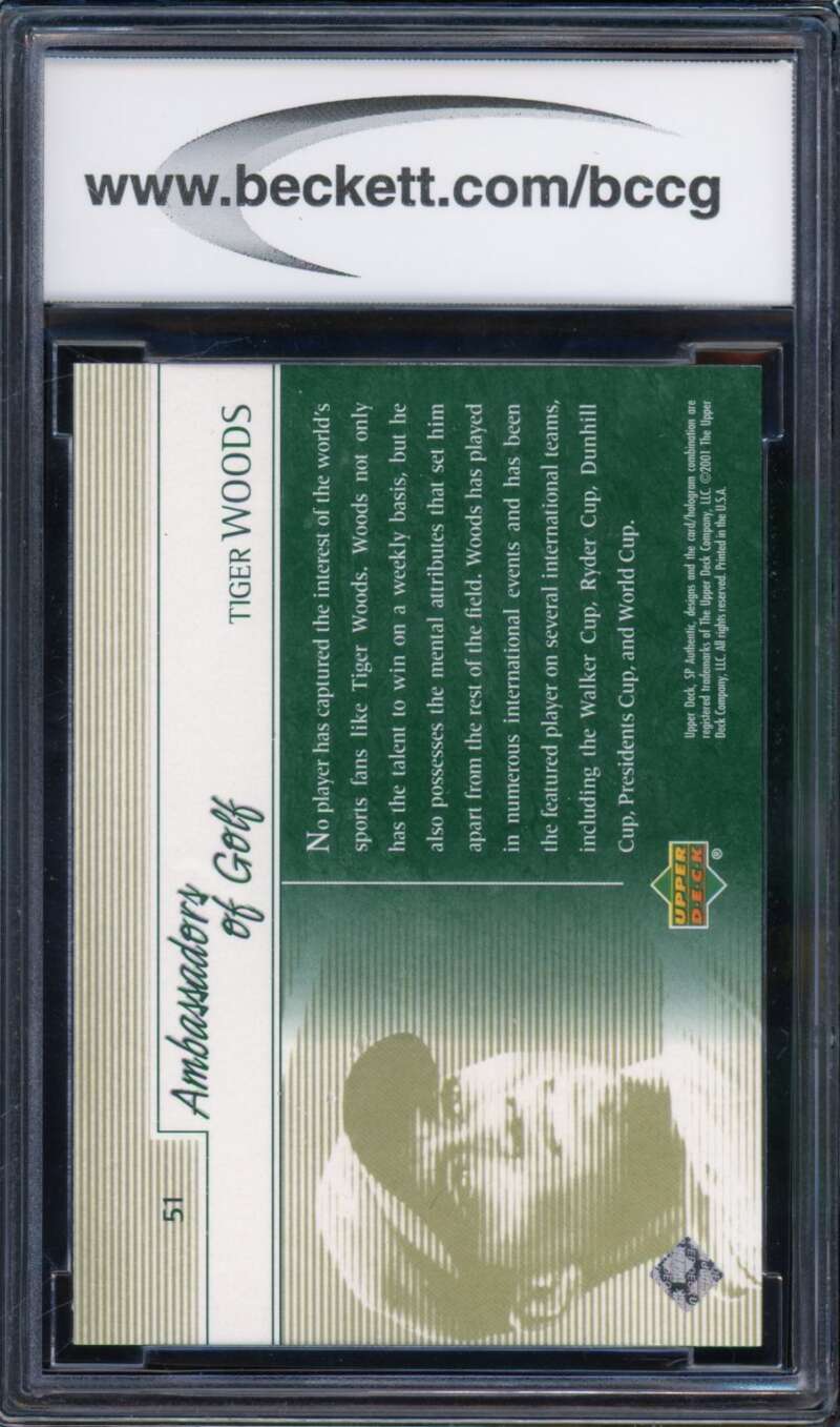 2001 SP Authentic Previews #51 Tiger Woods Rookie Card BGS BCCG 10 Mint+ Image 2