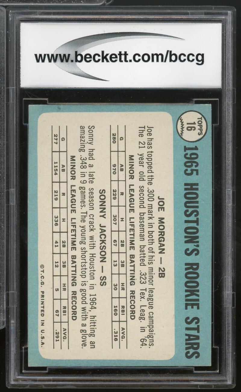 1965 Topps #16 Joe Morgan/Sonny Jackson Rookie Card BGS BCCG 9 Near Mint+ Image 2