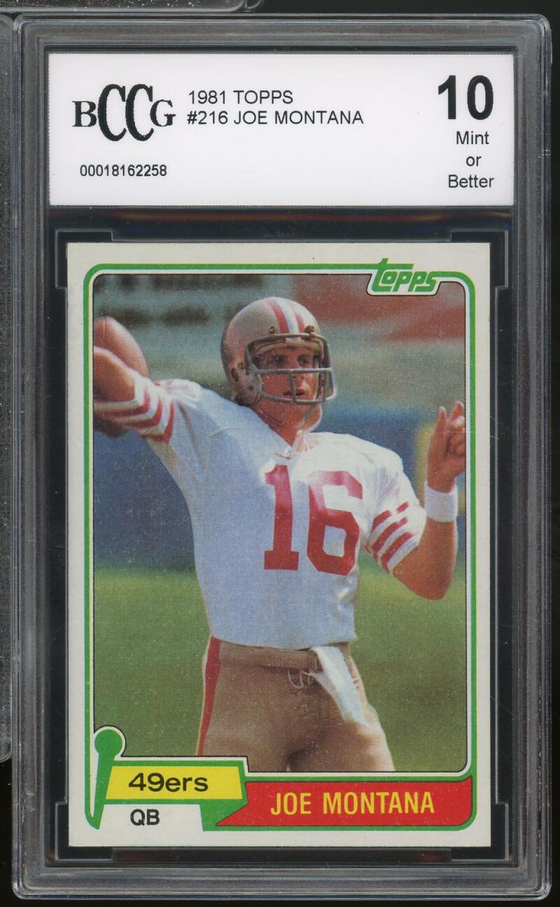1981 Topps #216 Joe Montana Rookie Card BGS BCCG 10 Mint++ Image 1