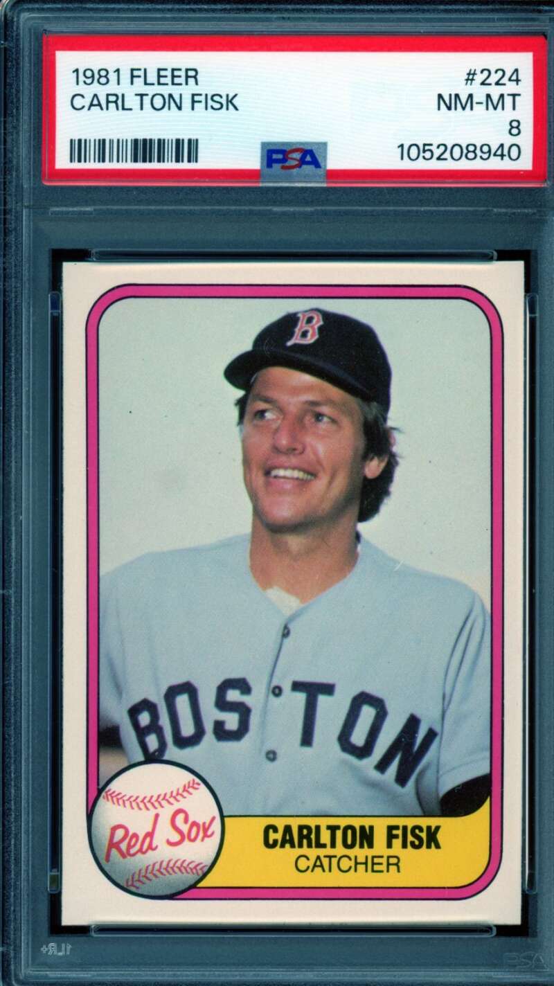 Carlton Fisk Card 1981 Fleer #224 PSA 8 Image 1