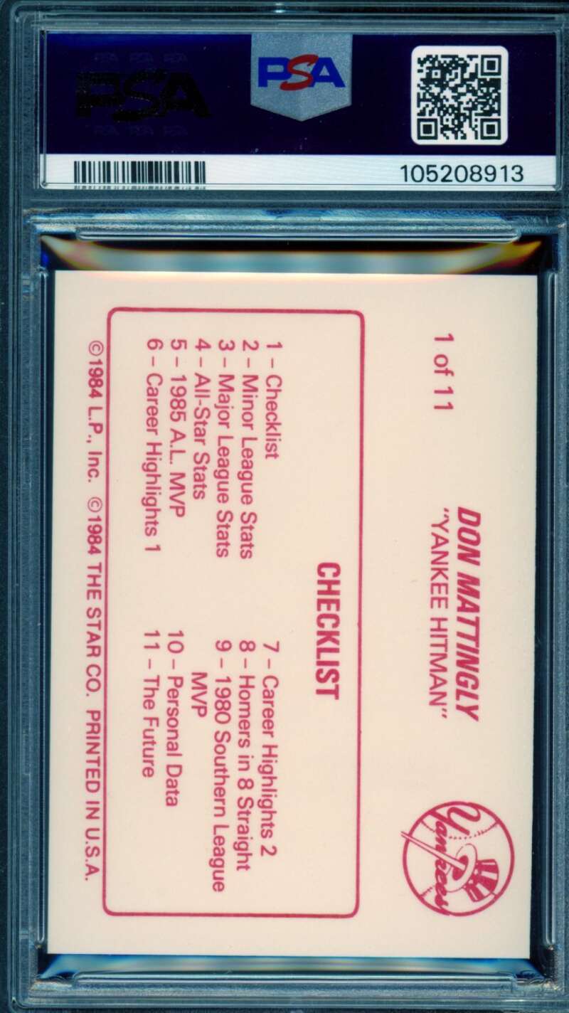 Don Mattingly Card 1988 Star Checklist #1 PSA 8 Image 2
