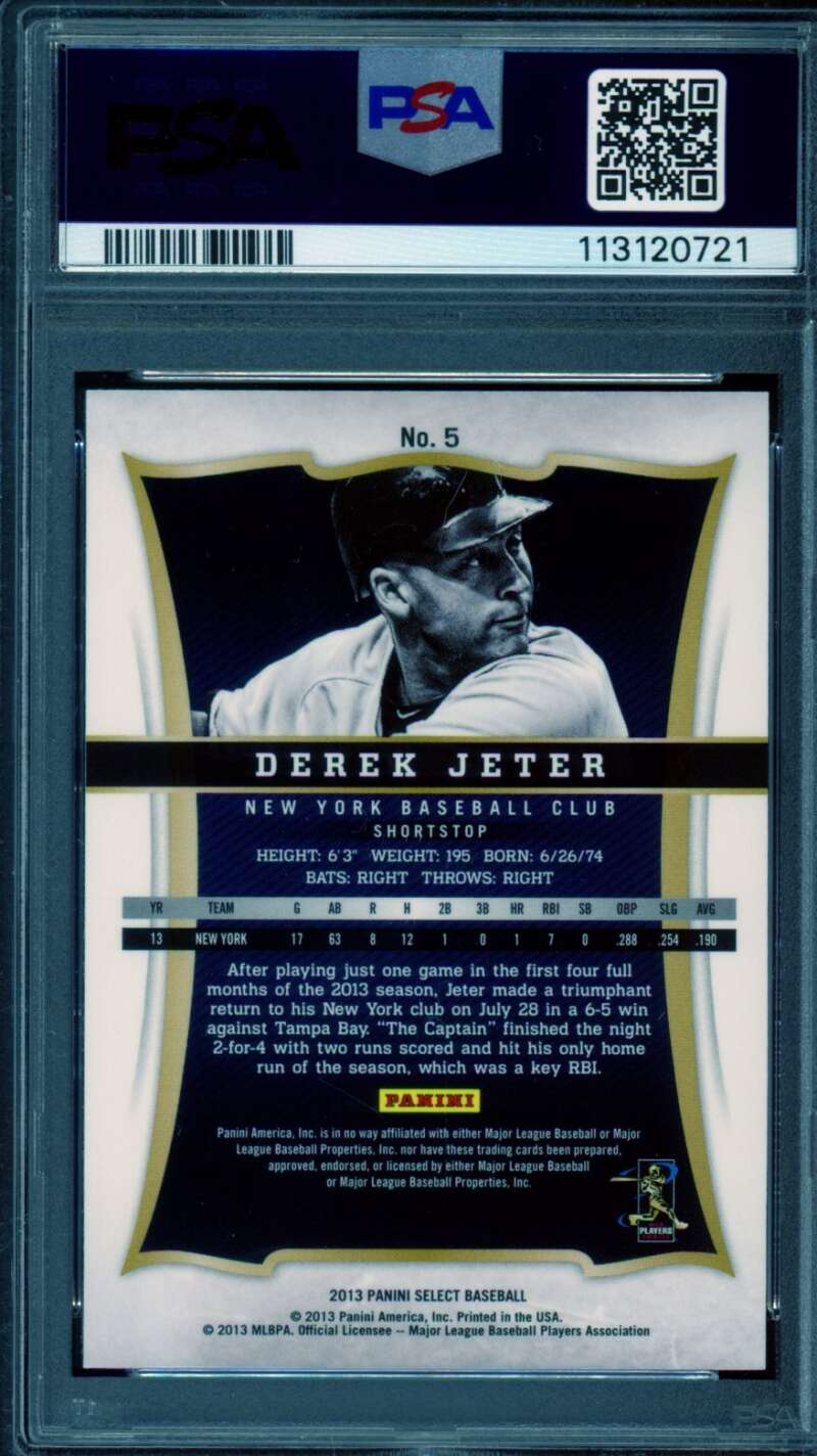 Derek Jeter Card 2013 Panini Select #5 PSA 9 Image 2