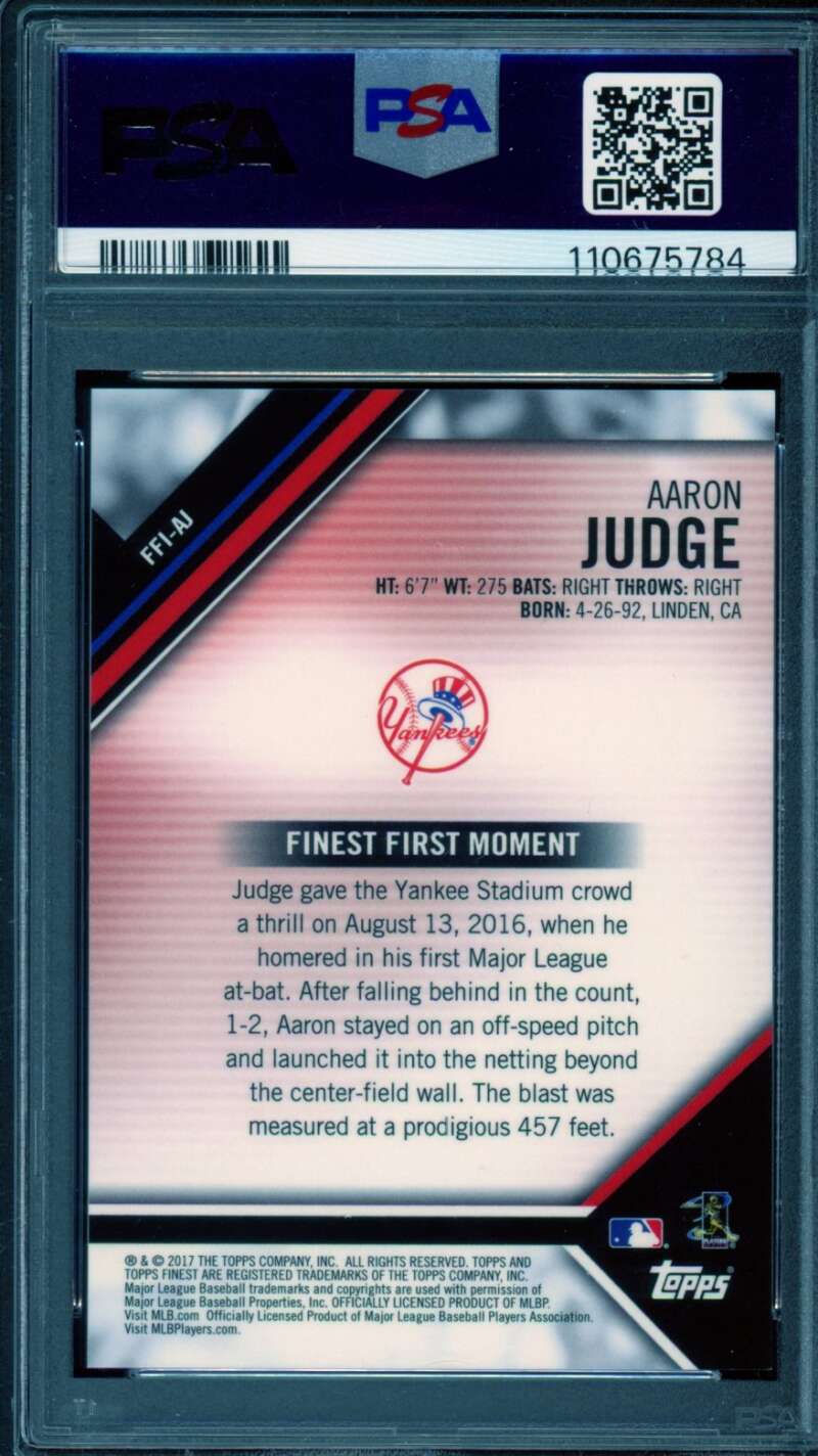 Aaron Judge Rookie Card 2017 Finest Firsts #Ffiaj PSA 9 Image 2