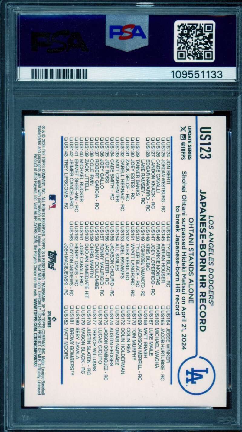 Shohei Ohtani Rookie Card 2024 Topps Update Holiday #US123 PSA 9 Image 2