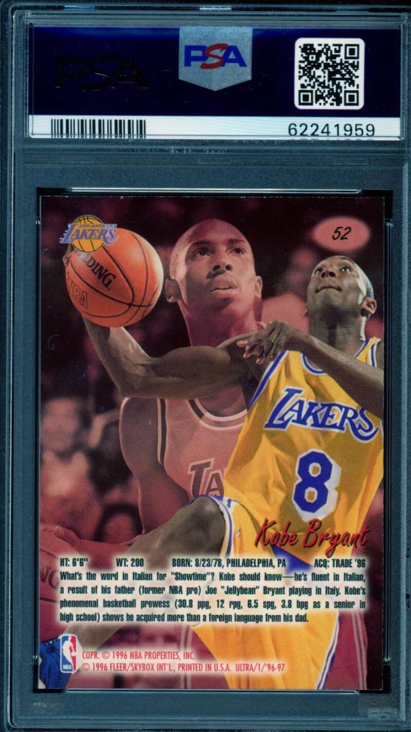 Kobe Bryant Rookie Card 1996-97 Ultra #52 PSA 9 Image 2