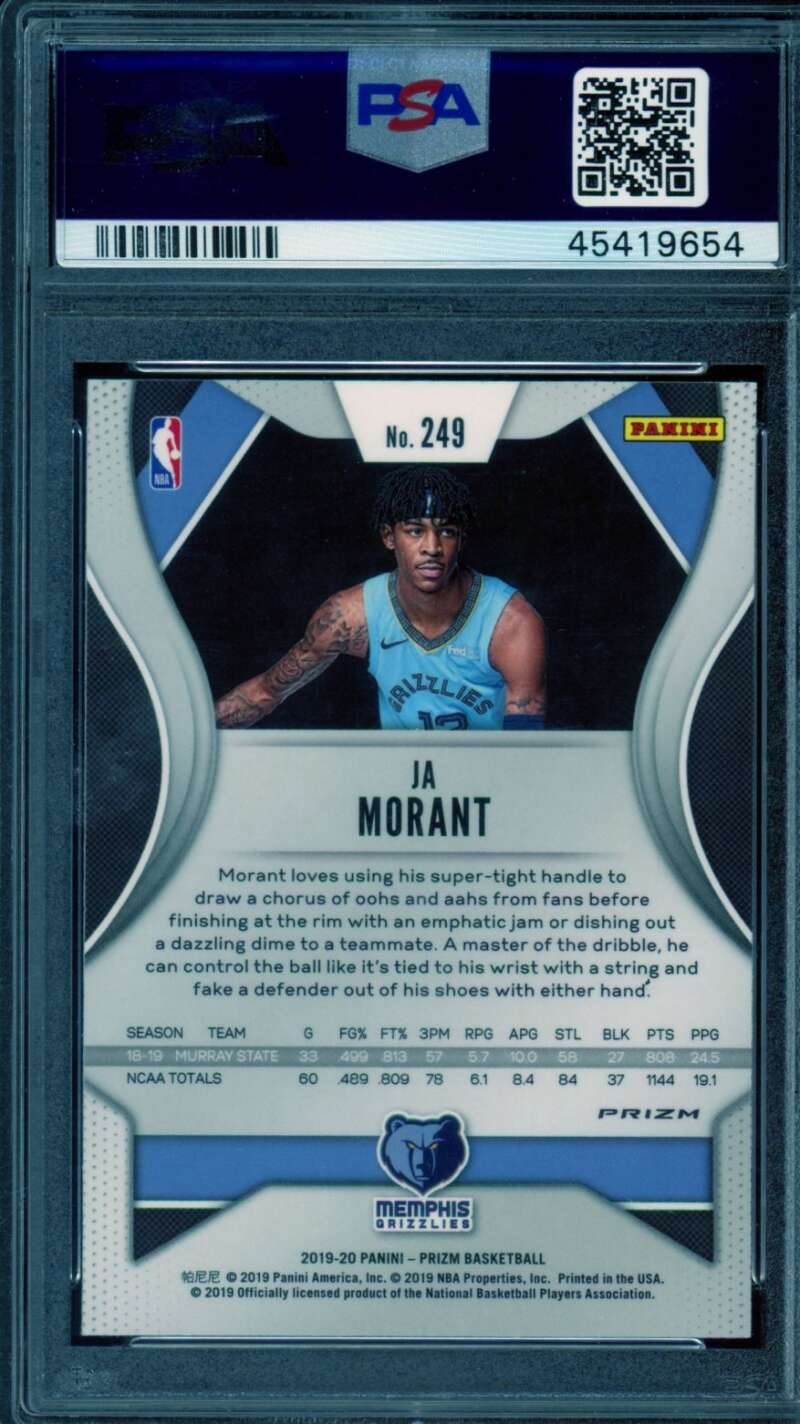 Ja Morant Rookie Card 2019-20 Panini Prizm Green #249 PSA 10 Image 2