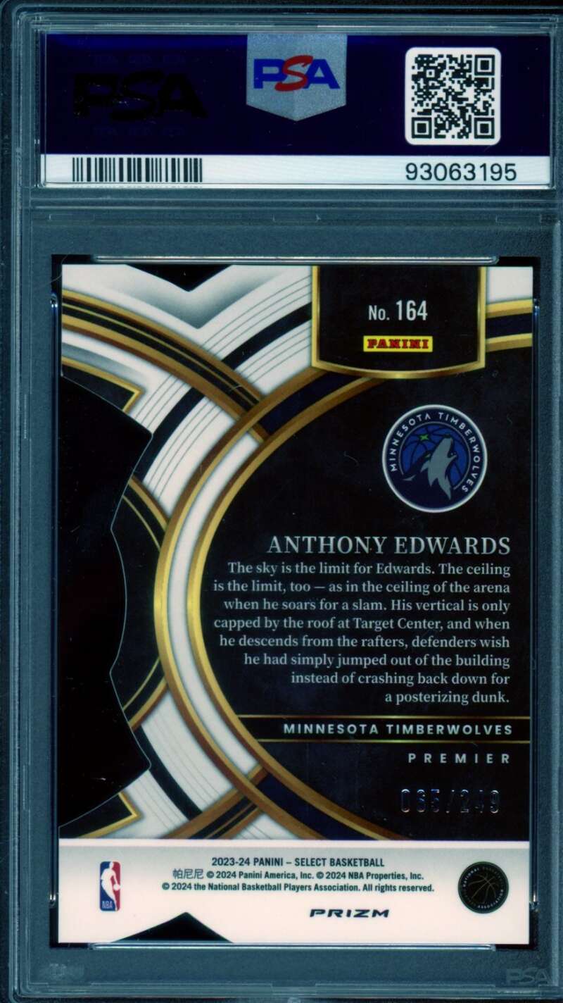 Anthony Edwards Card 2023-24 Select Blue Die-Cut #164 PSA 9 Image 2