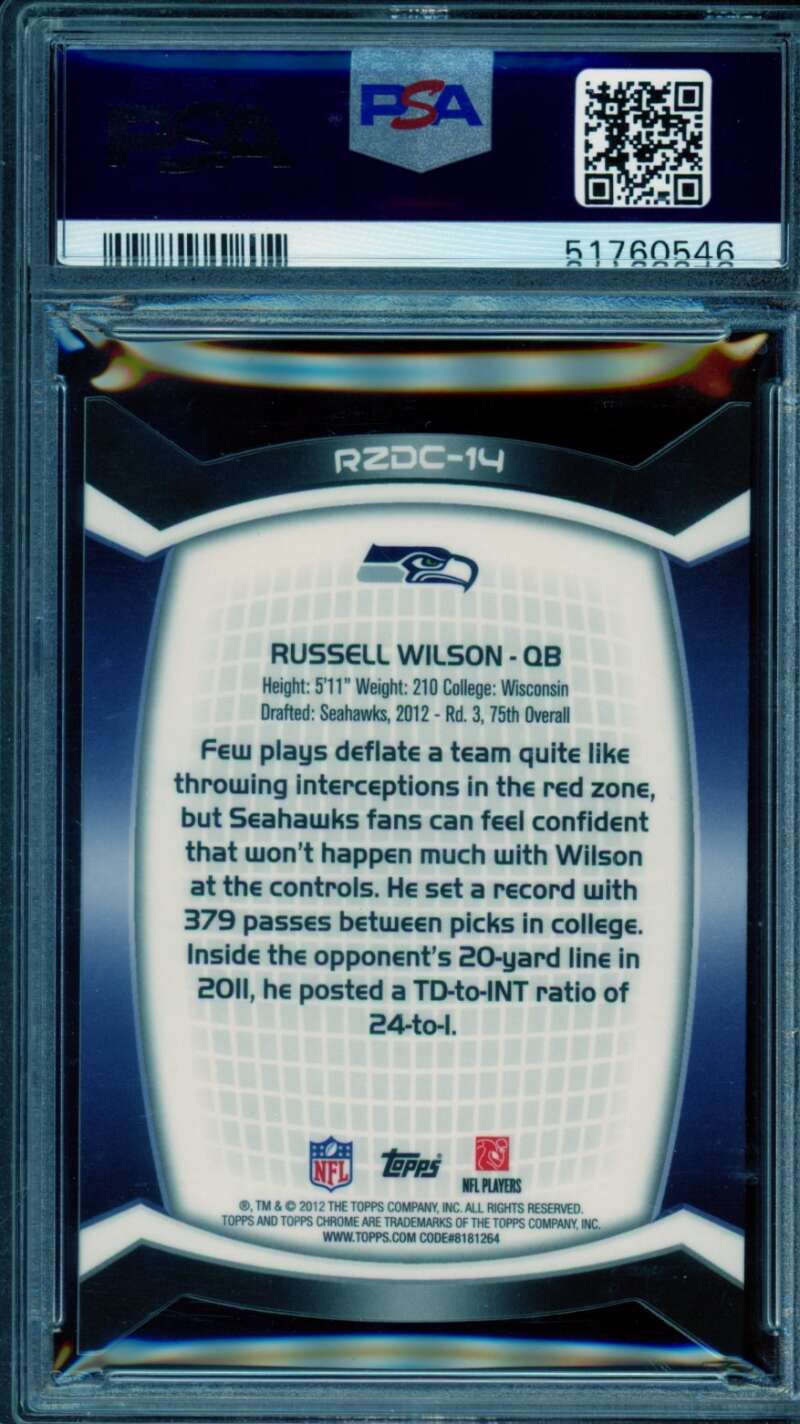 Russell Wilson Rookie Card 2012 Topps Chrome Red Zone Refractor #14 PSA 10 Image 2