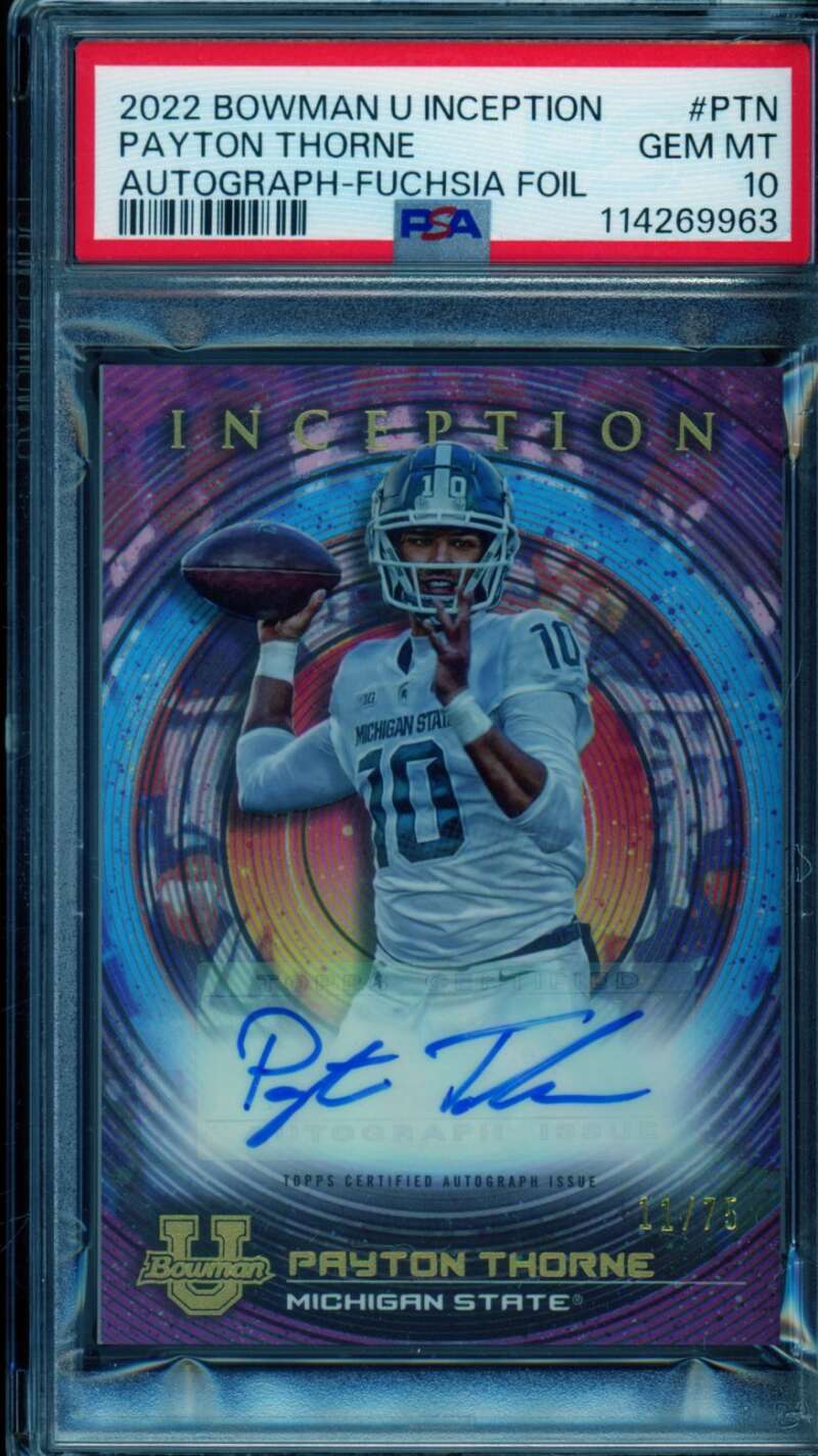 Payton Thorne Rookie 2022 Bowman U Inception Autograph Fuchsia Foil #ptn PSA 10 Image 1