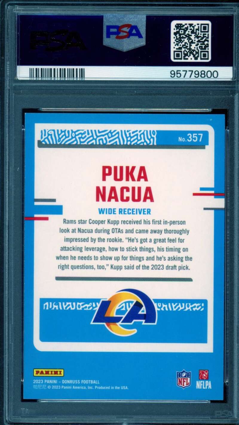 Puka Nacua Rookie Card 2023 Donruss #357 PSA 9 Image 2
