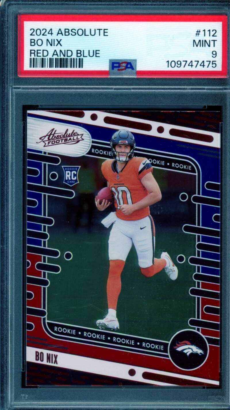 Bo Nix Rookie Card 2024 Absolute Red And Blue #112 PSA 9 Image 1