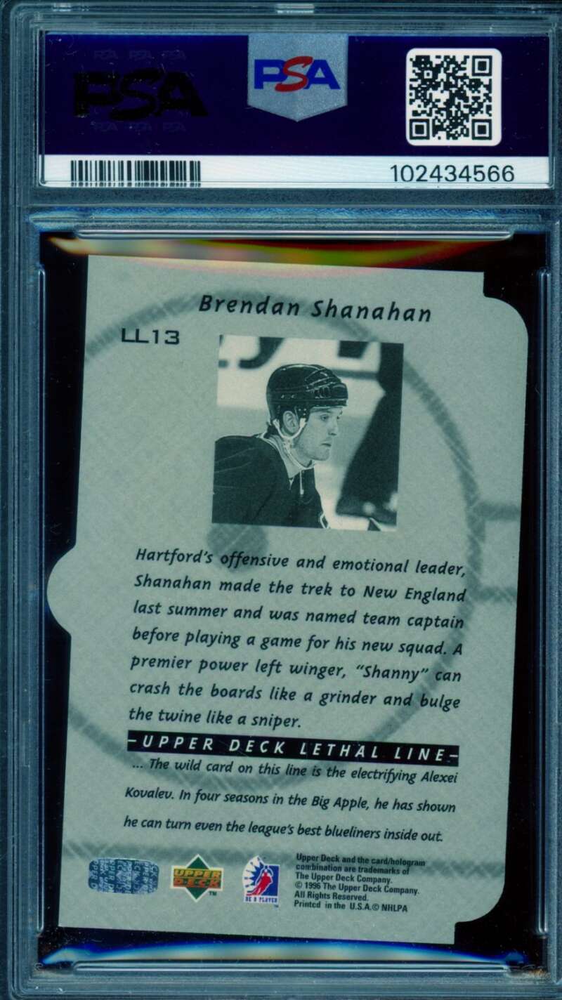 Brendan Shanahan Card 1995-96 Be A Player Lethal Lines (pop 1) #LL13 PSA 9 Image 2
