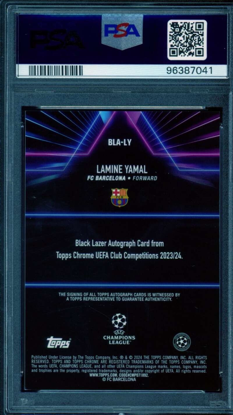 Lamine Yamal RC 2023-24 Topps Chrome Black Lazer Au Magenta Refractor #LY PSA 9 Image 2