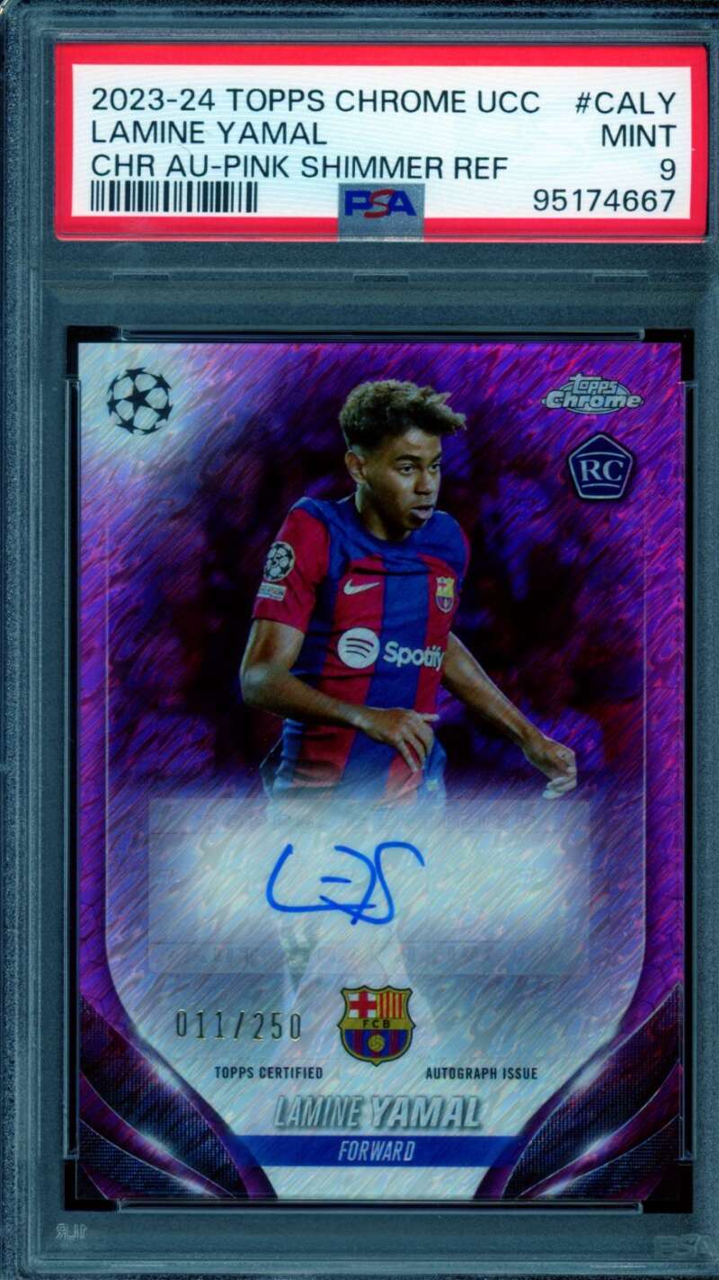 Lamine Yamal Rookie 2023-24 Topps Chrome Au Pink Shimmer Refractor #Caly PSA 9 Image 1