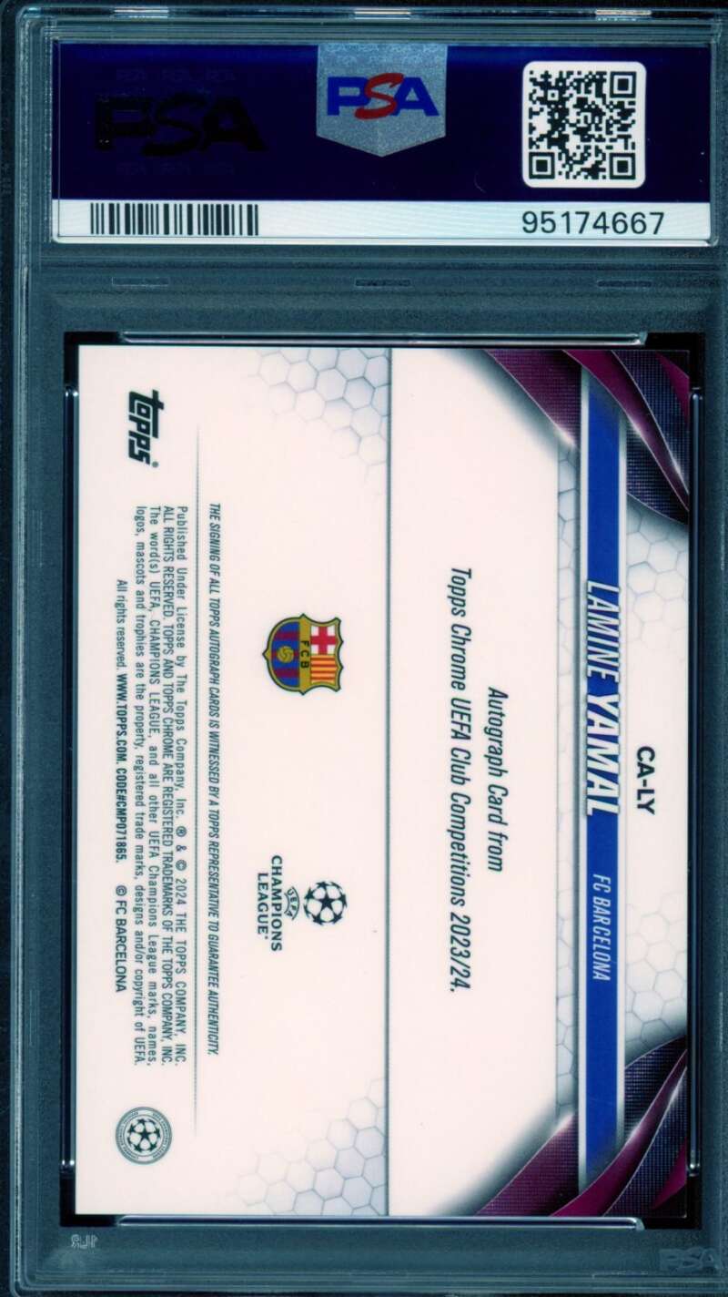 Lamine Yamal Rookie 2023-24 Topps Chrome Au Pink Shimmer Refractor #Caly PSA 9 Image 2