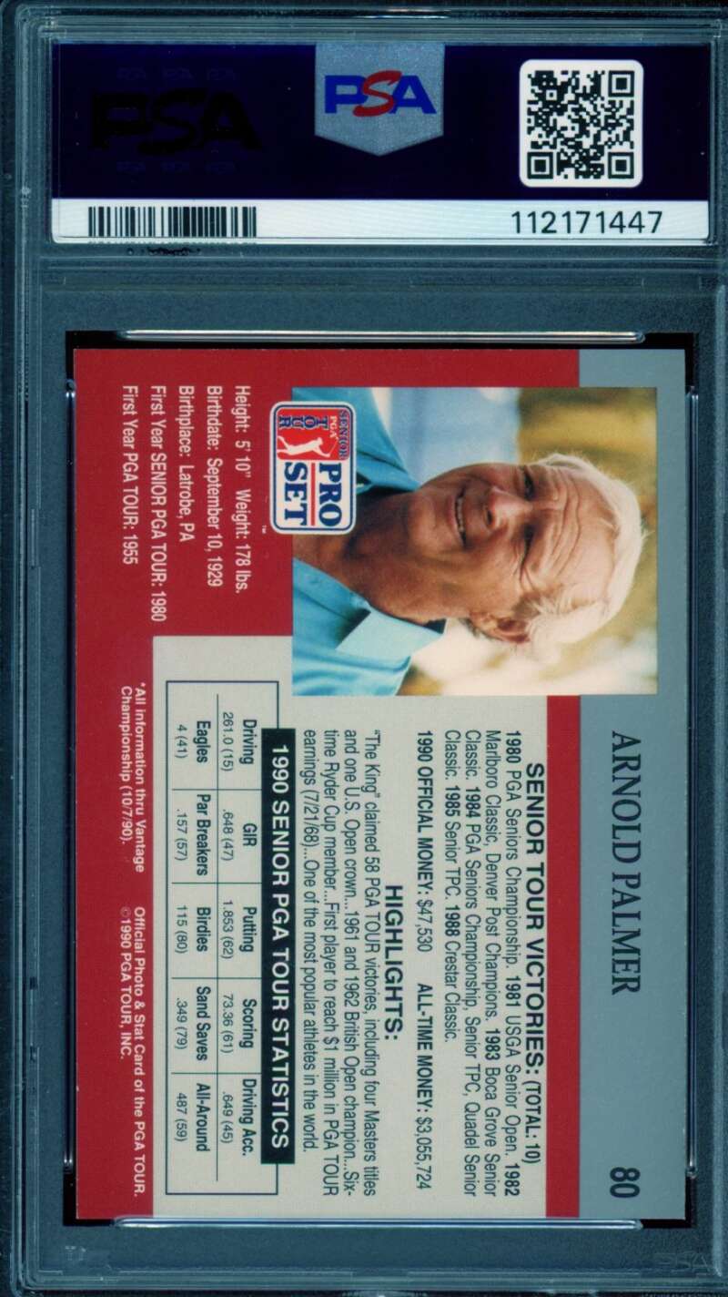 Arnold Palmer Card 1990 PGA Tour Pro Set #80 PSA 9 Image 2