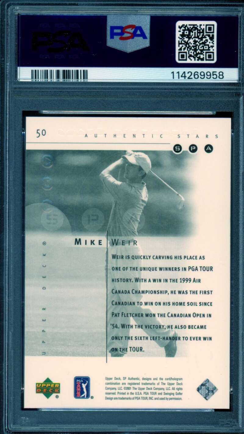 Mike Weir Rookie Card 2001 SP Authentic Golf #50 PSA 9 Image 2