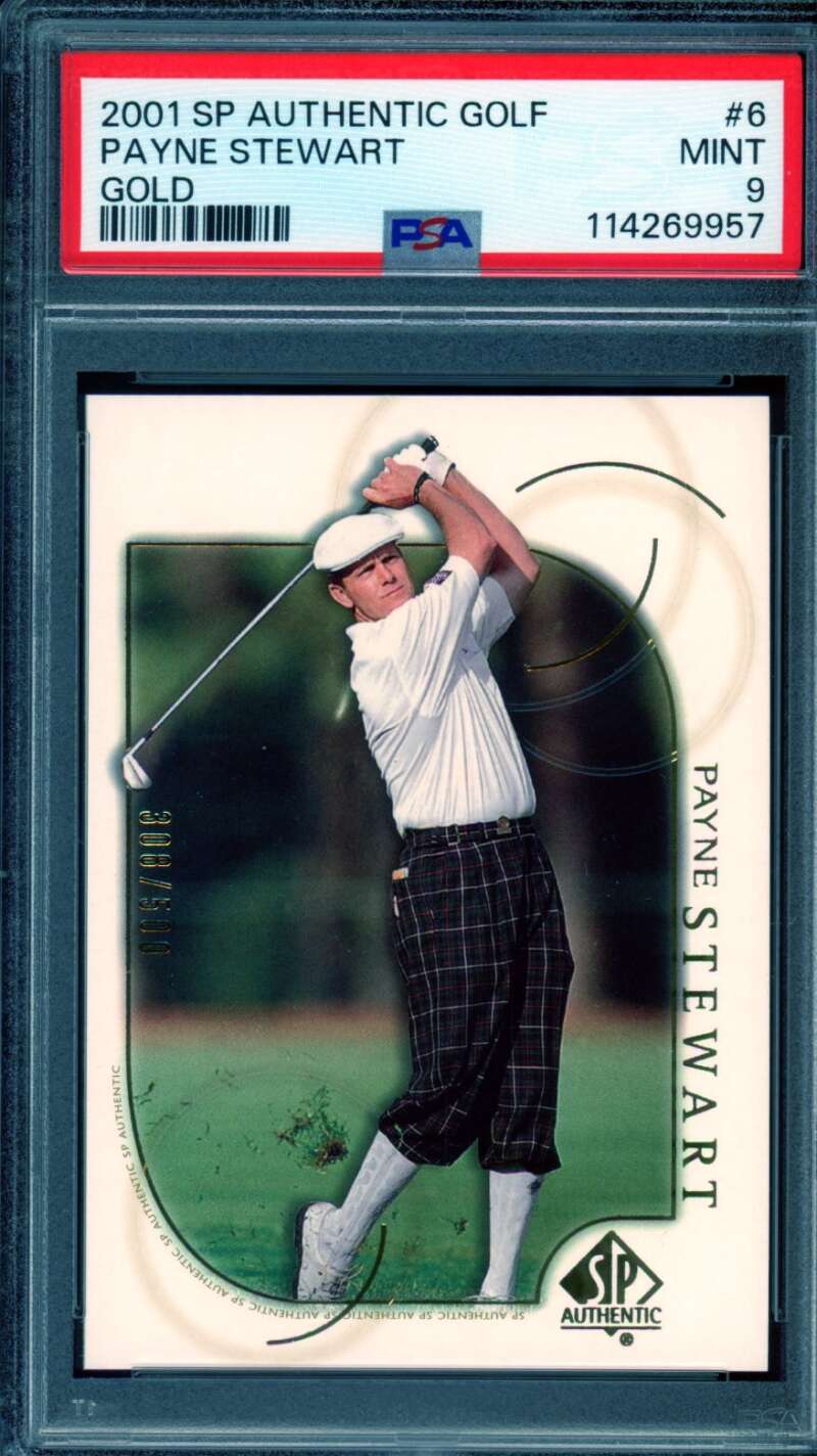 Payne Stewart Card 2001 SP Authentic Golf Gold (pop 8) #6 PSA 9 Image 1