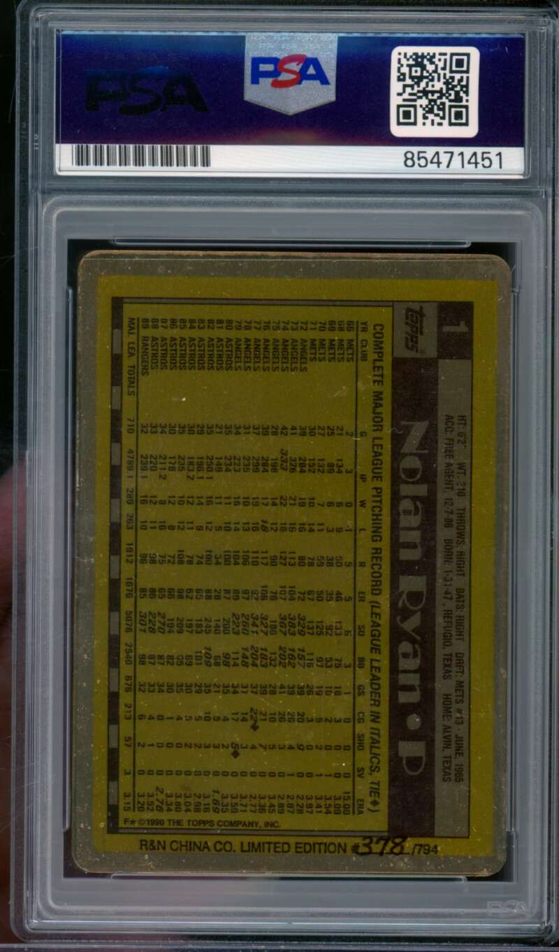 Nolan Ryan Card 1990 Topps Porcelain Autograph #1 PSA/DNA Authentic Auto Image 2