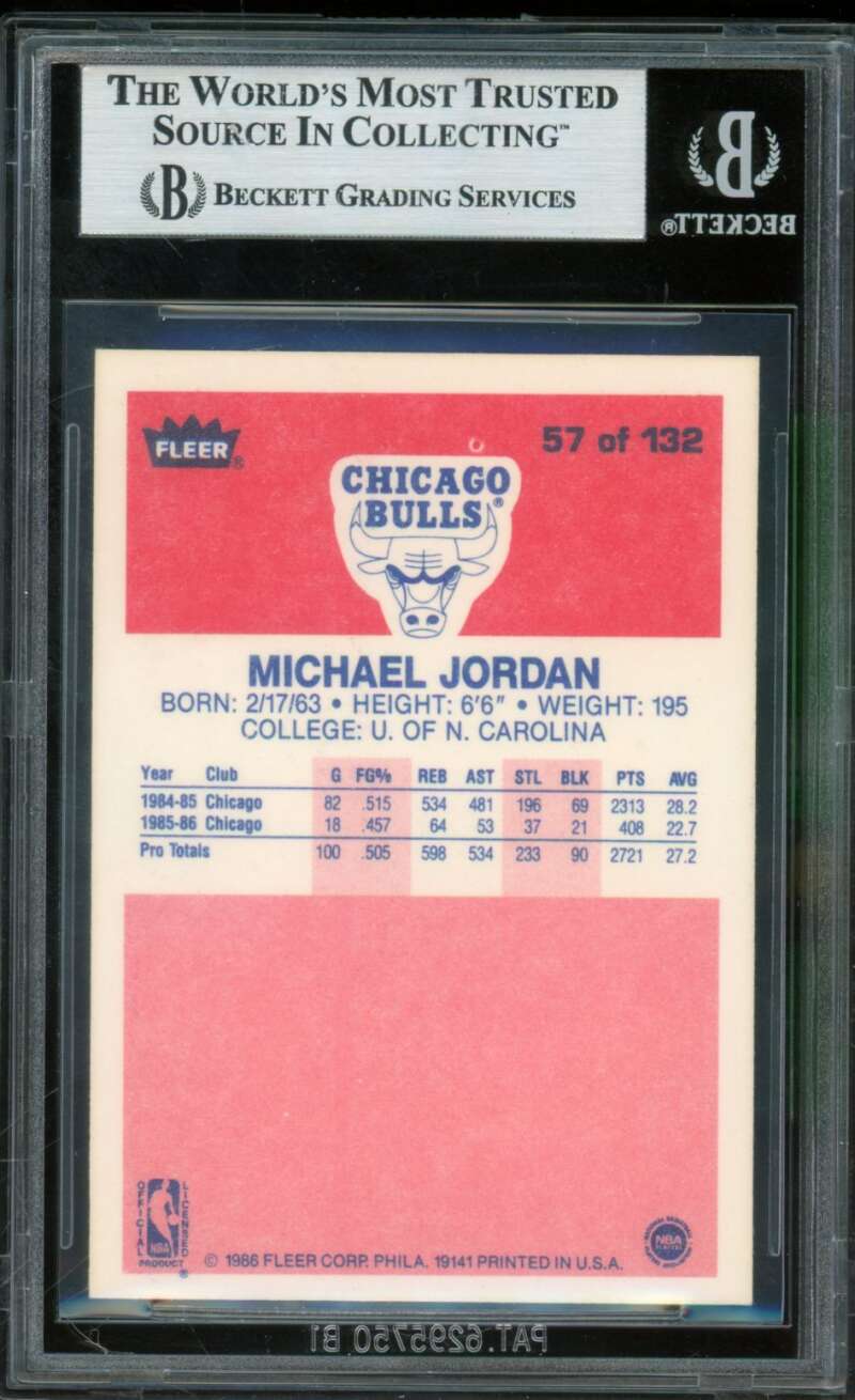 Michael Jordan Rookie Card 1986-87 Fleer #57 BGS 7 Image 2