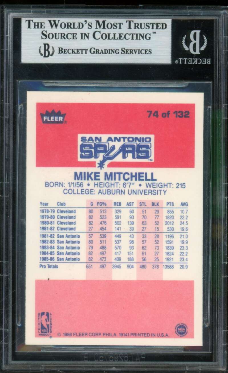 Mike Mitchell Card 1986-87 Fleer #74 BGS 8.5 Image 2