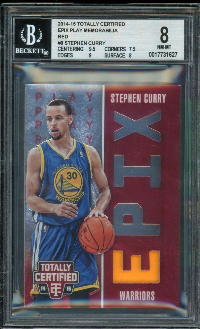 Stephen Curry Card 2014-15 Totally Certified Epix Play Memorabilia Red #8 BGS 8 Image 1
