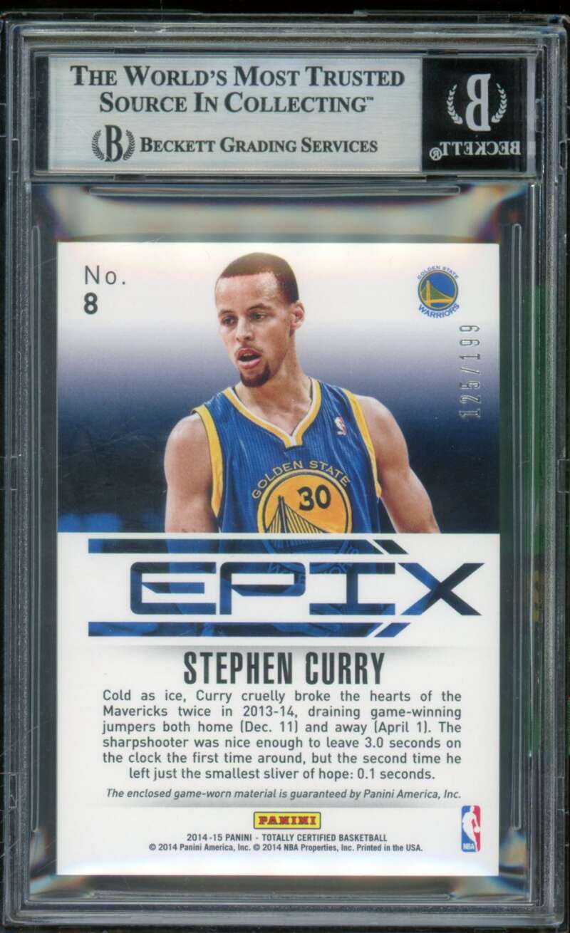 Stephen Curry Card 2014-15 Totally Certified Epix Play Memorabilia Red #8 BGS 8 Image 2