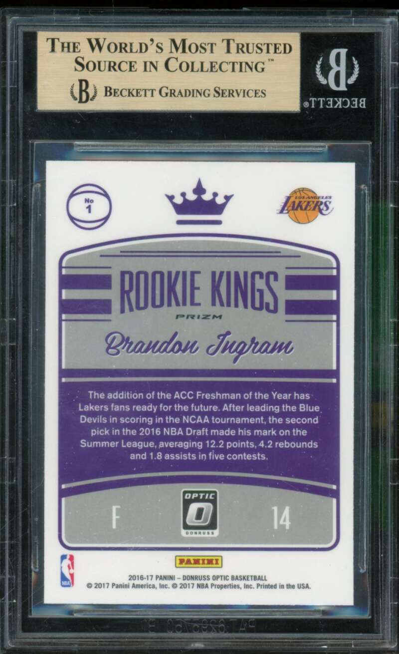 Brandon Ingram Card 2016-17 Donruss Optic Rookie Kings Holo (pop 10) #1 BGS 9.5 Image 2