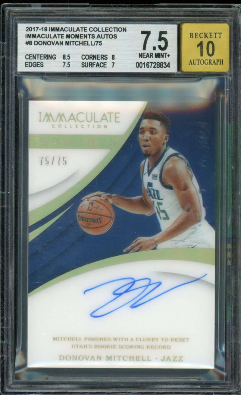 Donovan Mitchell Rookie 2017-18 Immaculate Collection Moments Auto #8 BGS 7.5 Image 1