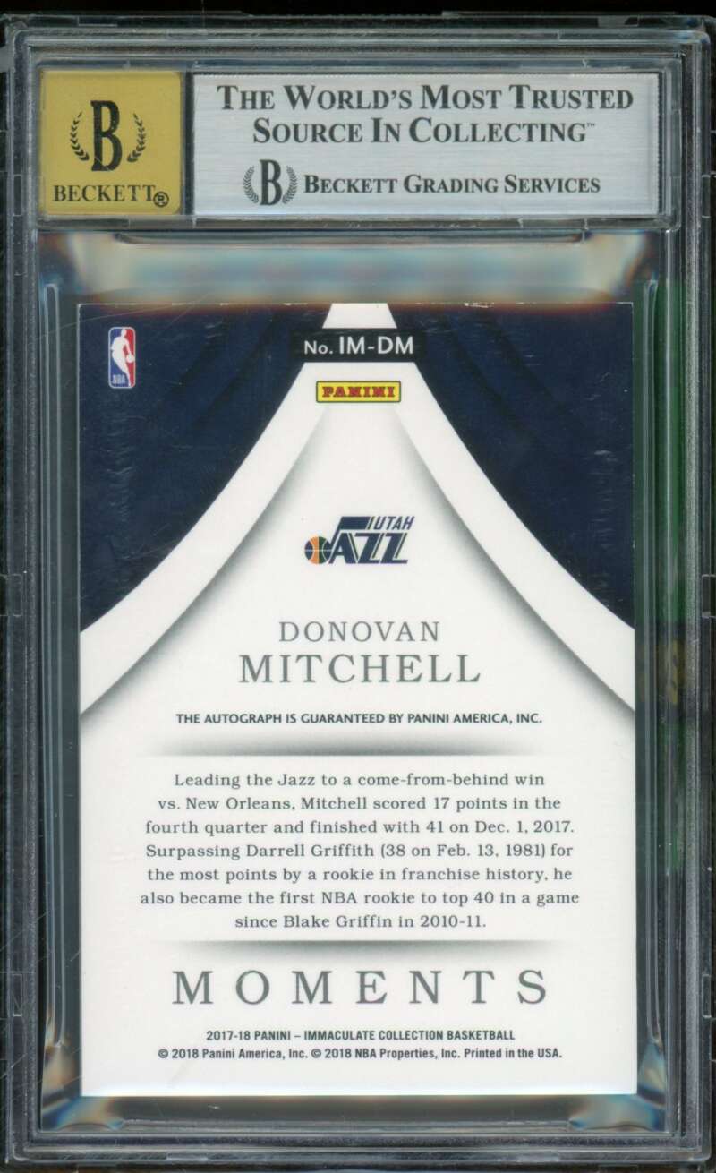 Donovan Mitchell Rookie 2017-18 Immaculate Collection Moments Auto #8 BGS 7.5 Image 2