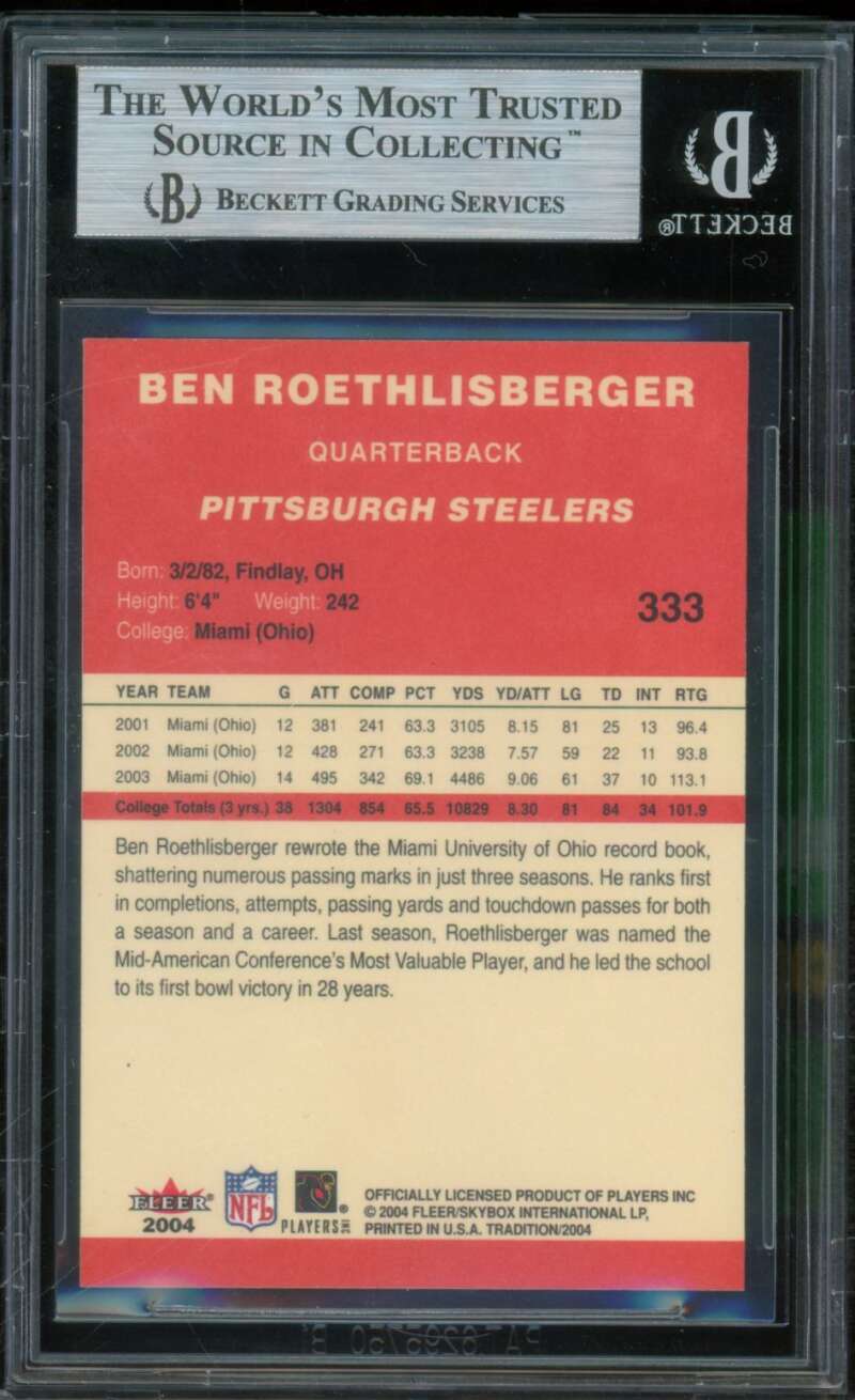 Ben Roethlisberger Rookie Card 2004 Fleer Tradition #333 BGS 9 Image 2