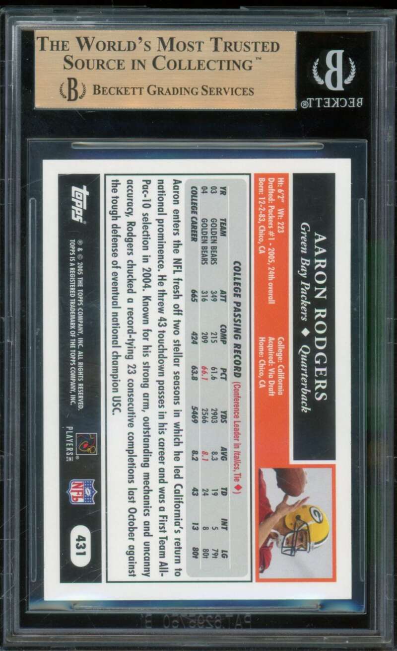 Aaron Rodgers Rookie Card 2005 Topps #431 BGS 9.5 Image 2
