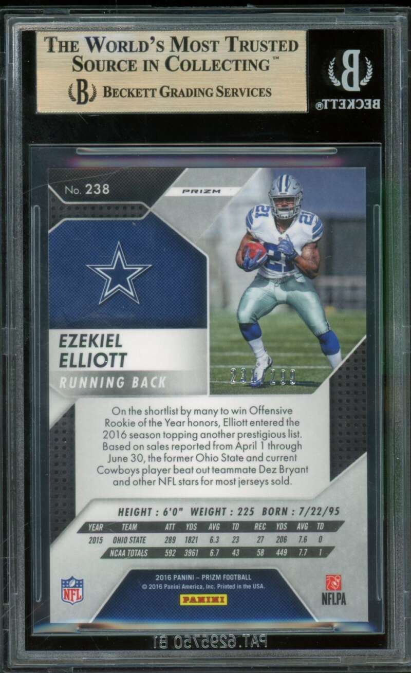 Ezekiel Elliott Rookie Card 2016 Panini Prizms Orange #238 BGS 9.5 Image 2
