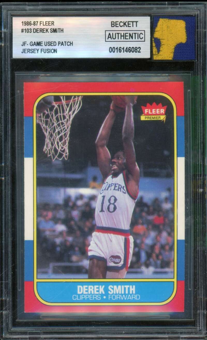 Derek Smith Card 1986-87 Fleer Game used Patch Jersion Fusion #103 BGS Authentic Image 1