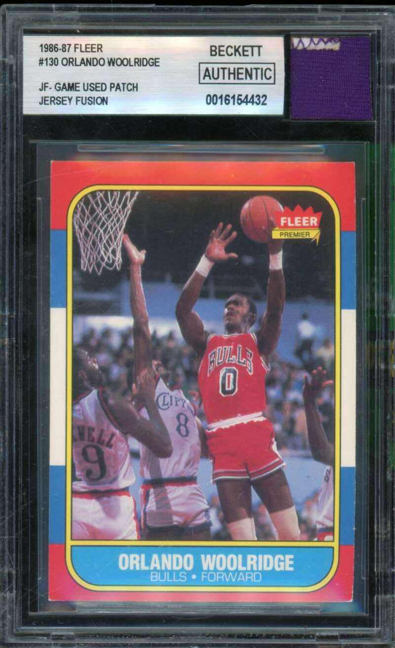 Orlando Woolridge 1986 Fleer Game used Patch Jersion Fusion #130 BGS Authentic Image 1