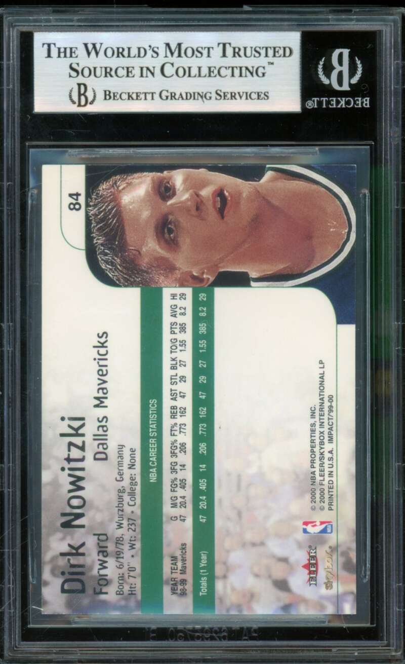Dirk Nowitzki Card 1999-00 Skybox Impact #84 BGS BAS Authentic Autograph Image 2