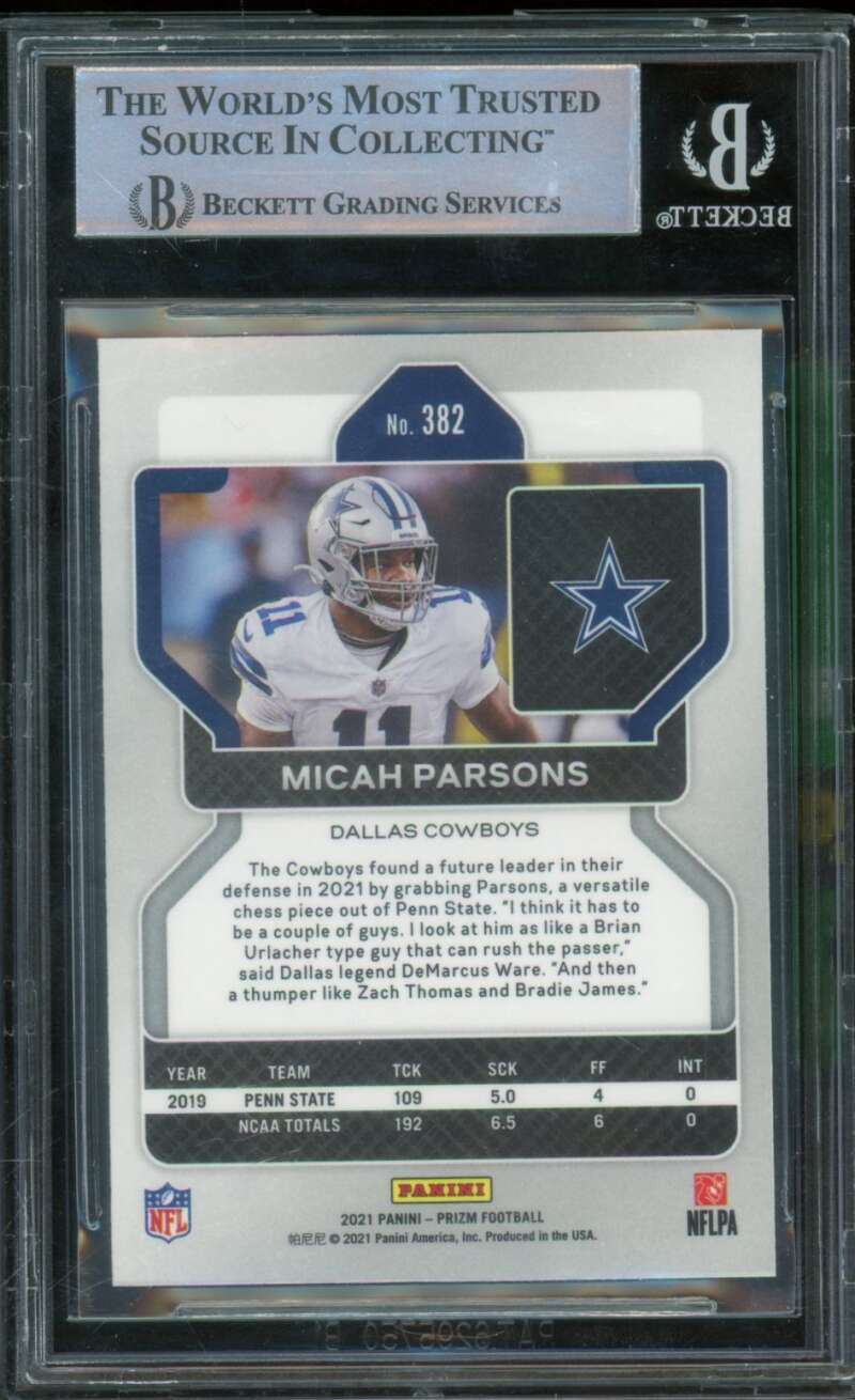 Micah Parsons Rookie Card 2021 Panini Prizm #382 BGS Authentic Autograph Image 2