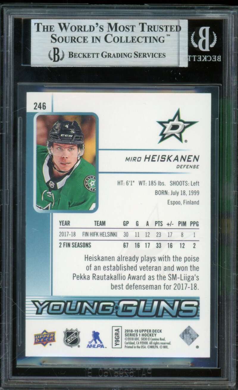 Miro Heiskanen Rookie Card 2018-19 Upper Deck #246 BGS Authentic Image 2