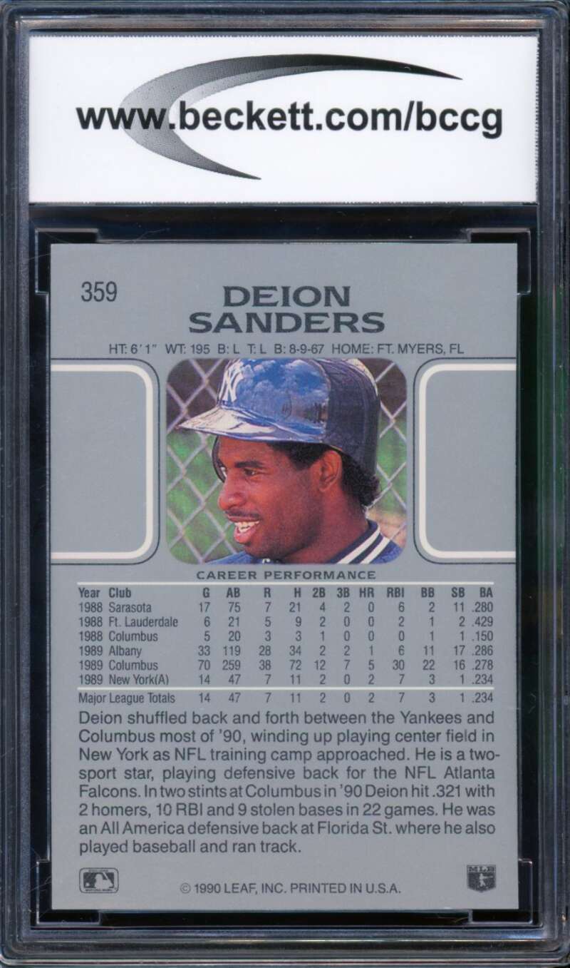 Deion Sanders Card 1990 Leaf #359 BGS BCCG 9 Image 2