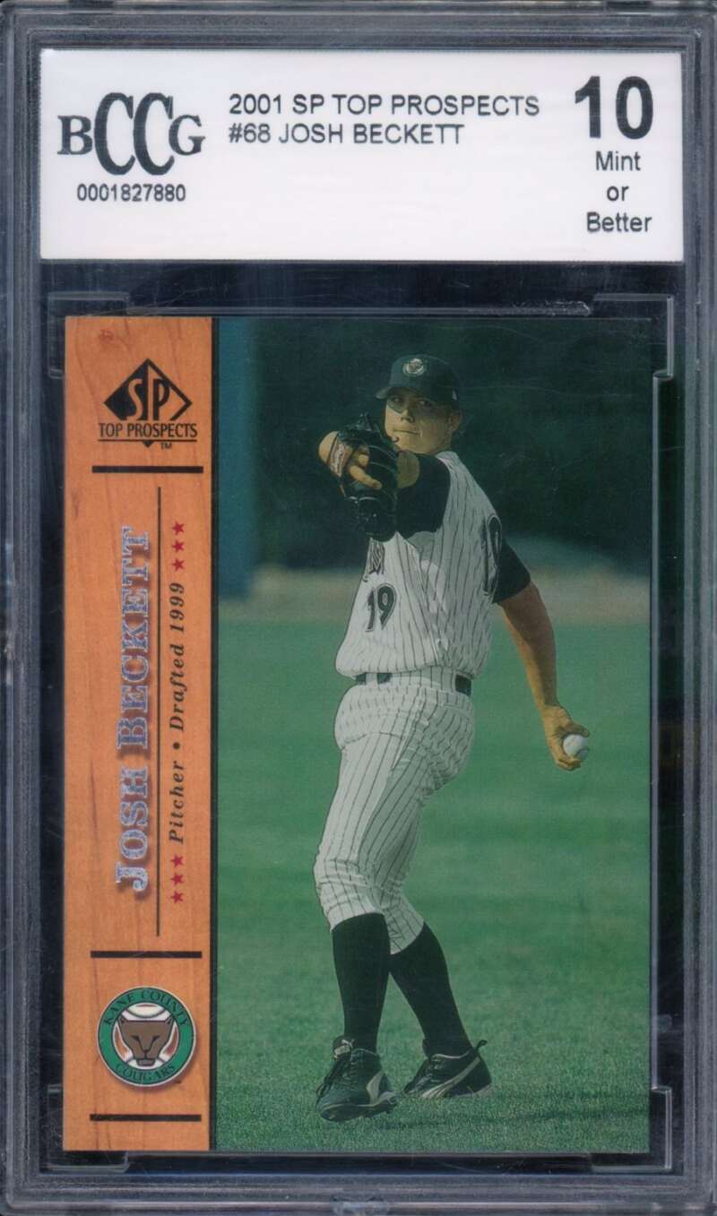 Josh Beckett Rookie Card 2001 SP Top Prospects #68 BGS BCCG 10 (Cracked Holder) Image 1