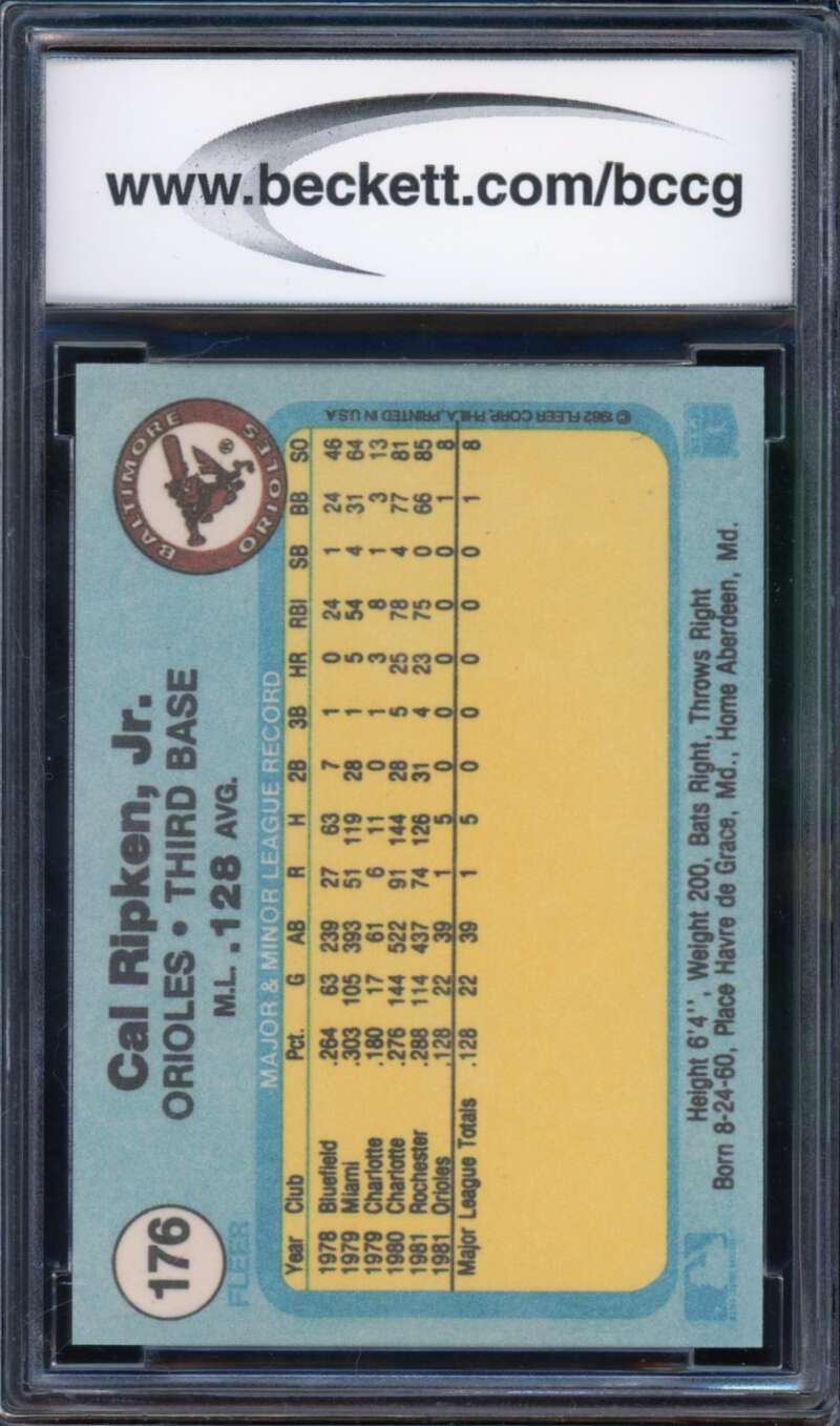 Cal Ripken Jr. Rookie Card 2001 Fleer Commemorative 82 #176 BGS BCCG 10 Image 2