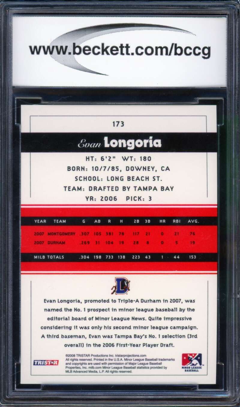 Evan Longoria Rookie Card 2008 Tristar Projections Reflectives #173 BGS BCCG 10 Image 2
