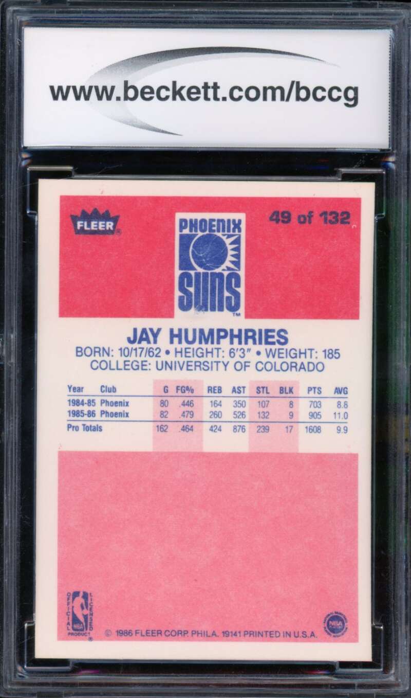 Jay Humphries Rookie Card 1986-87 Fleer #49 BGS BCCG 9 Image 2