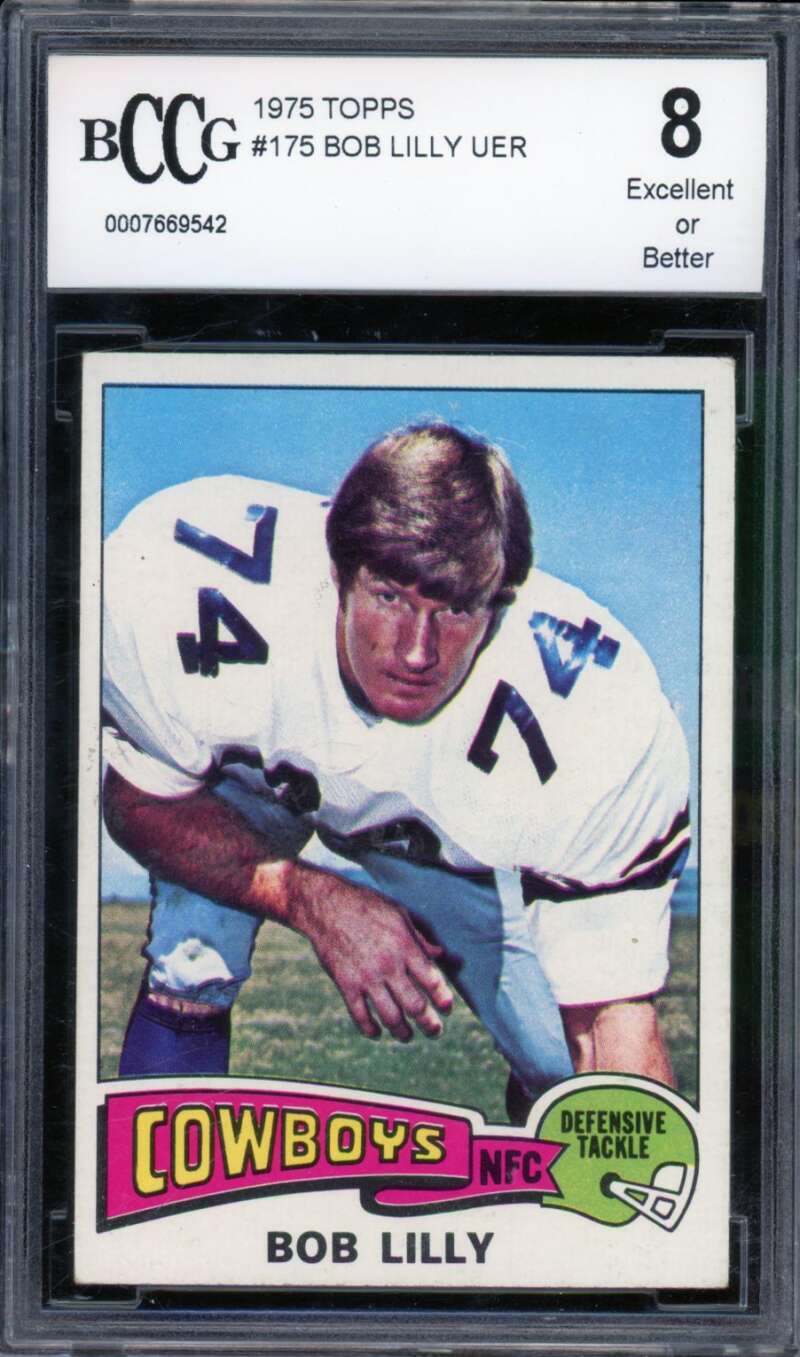Bob Lilly Card 1975 Topps #175 BGS BCCG 8 Image 1