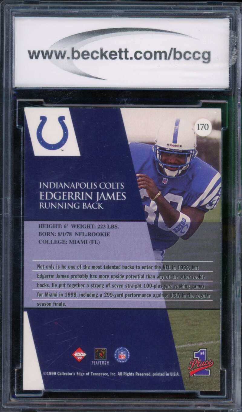 Edgerrin James Rookie 1999 Collector's Edge Mill Collection FP #170 BGS BCCG 10 Image 2