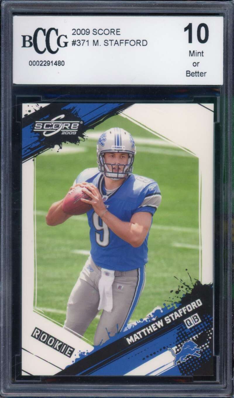 Matthew Stafford Rookie Card 2009 Score #371 BGS BCCG 10 Image 1